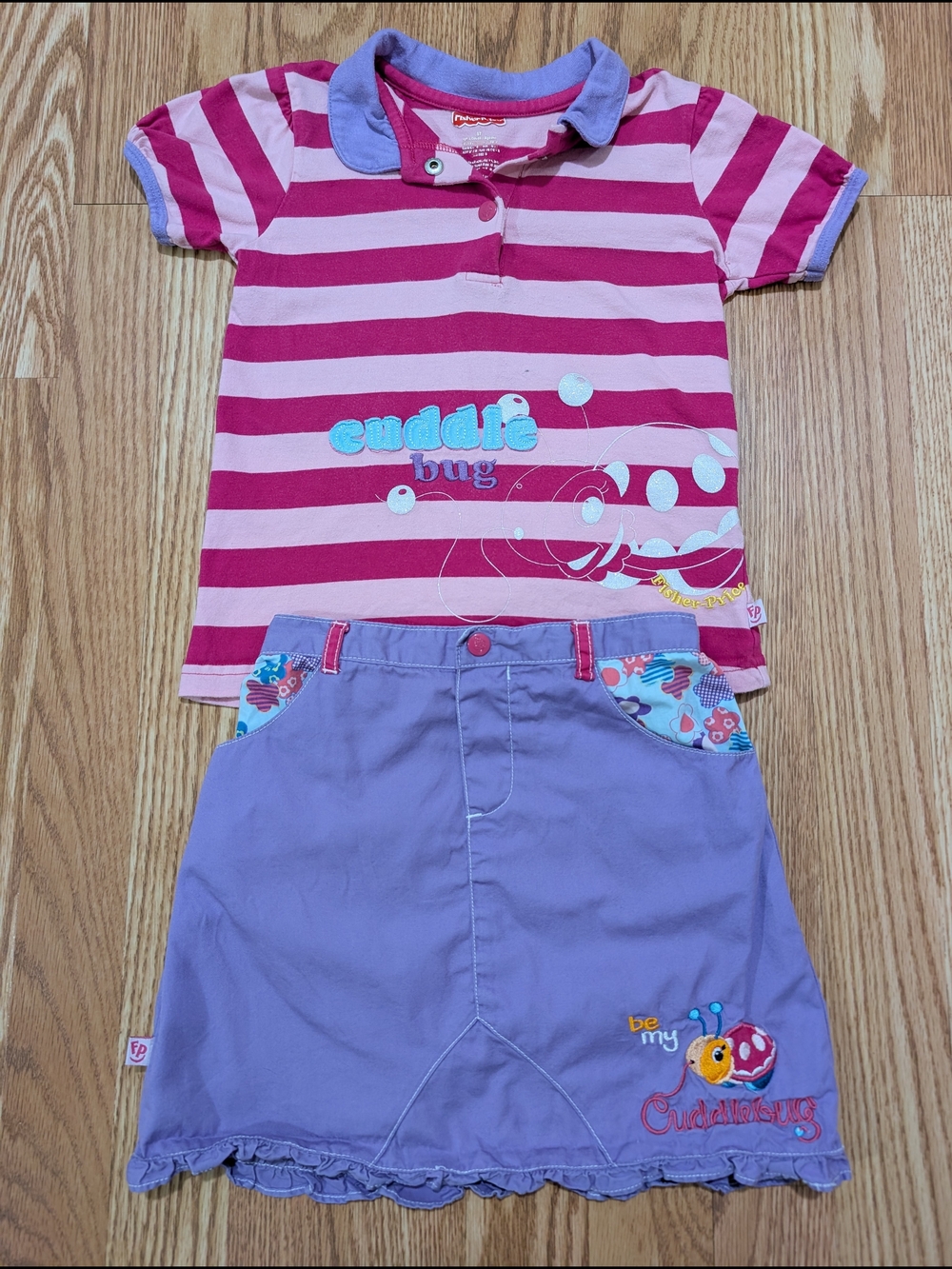 Vintage Fisher Price Girls Striped Pink Purple Spring Summer Outfit 5T